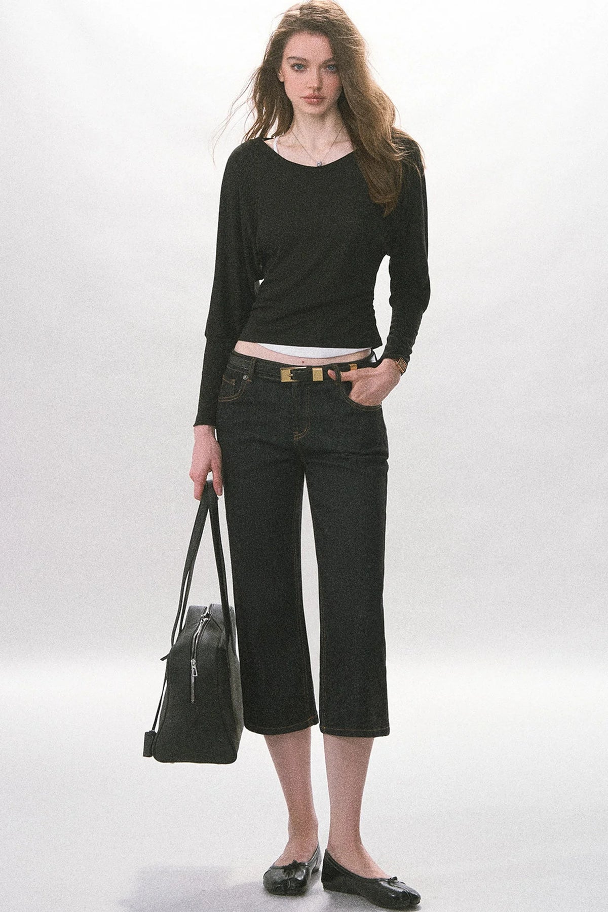 High-Waisted Straight-Leg Washed Jeans
