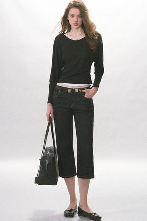 High-Waisted Straight-Leg Washed Jeans