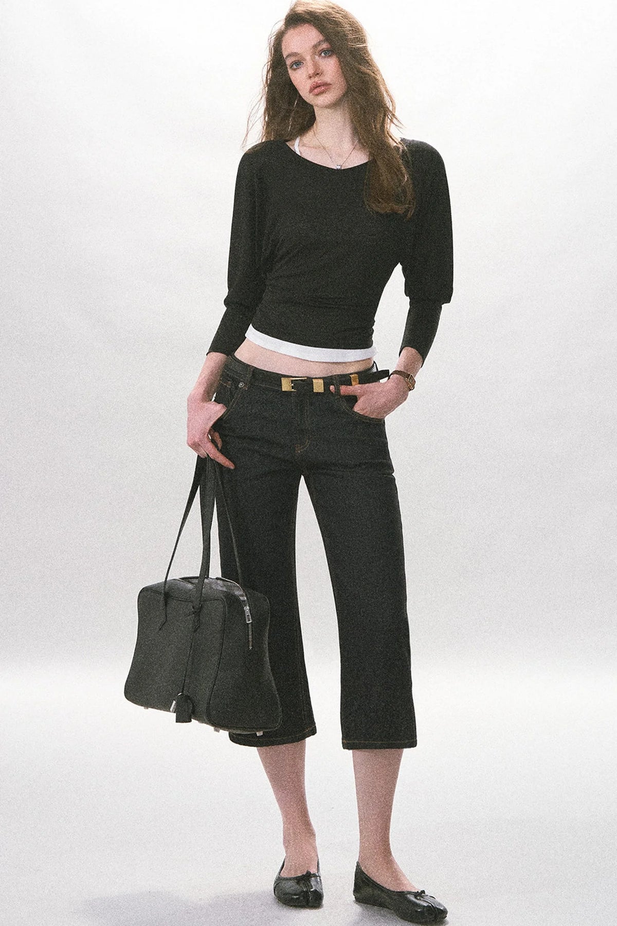 High-Waisted Straight-Leg Washed Jeans