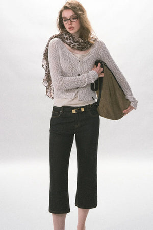 High-Waisted Straight-Leg Washed Jeans