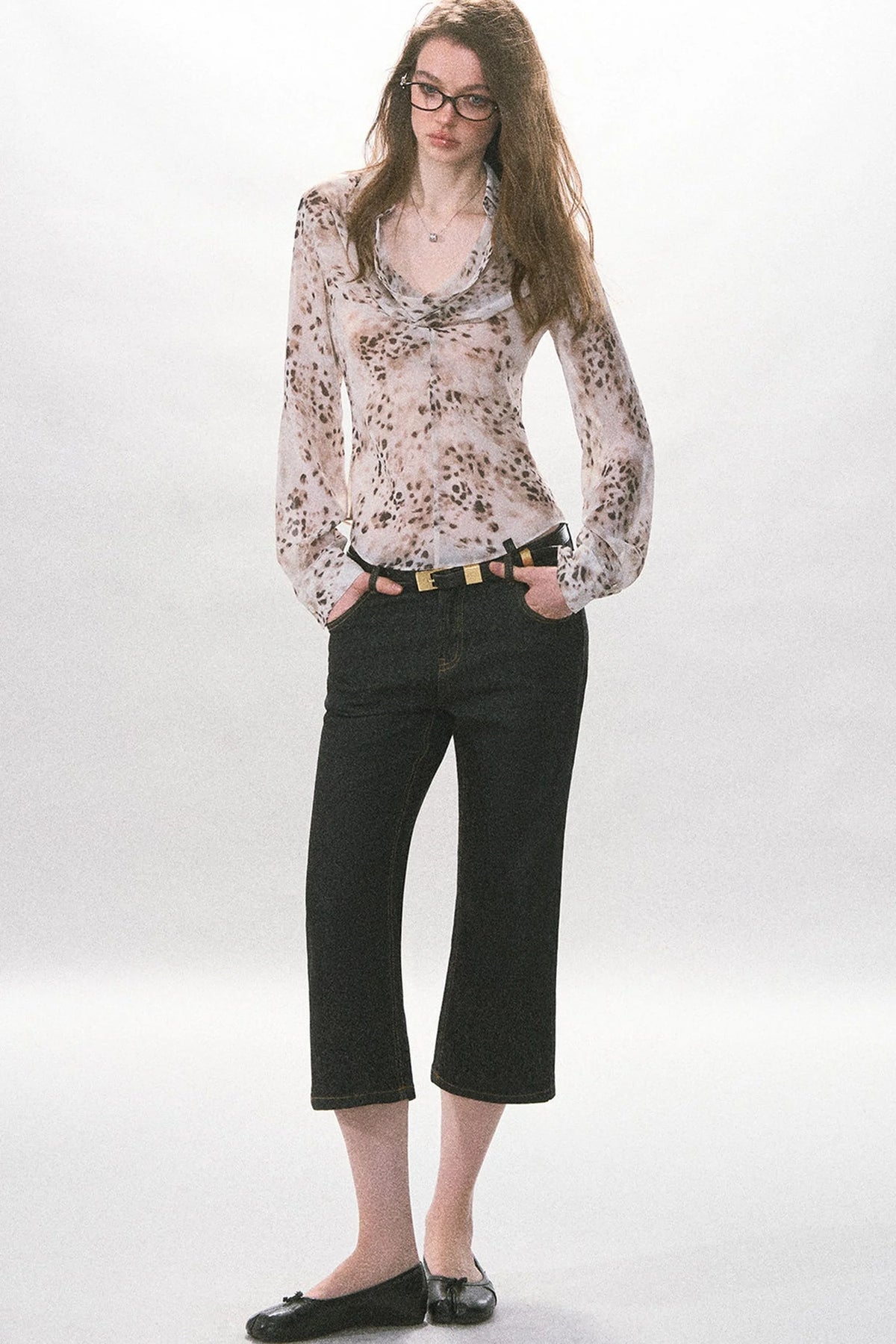 High-Waisted Straight-Leg Washed Jeans