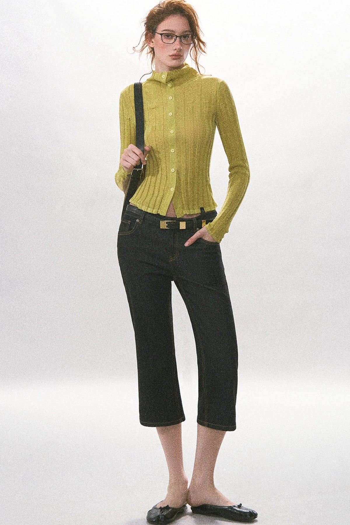 High-Waisted Straight-Leg Washed Jeans