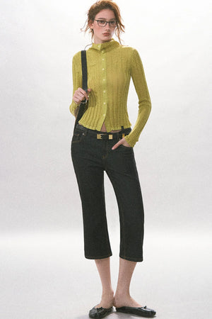 High-Waisted Straight-Leg Washed Jeans