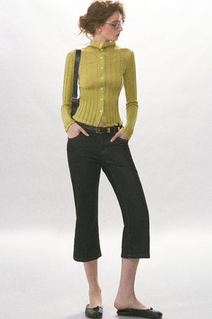 High-Waisted Straight-Leg Washed Jeans
