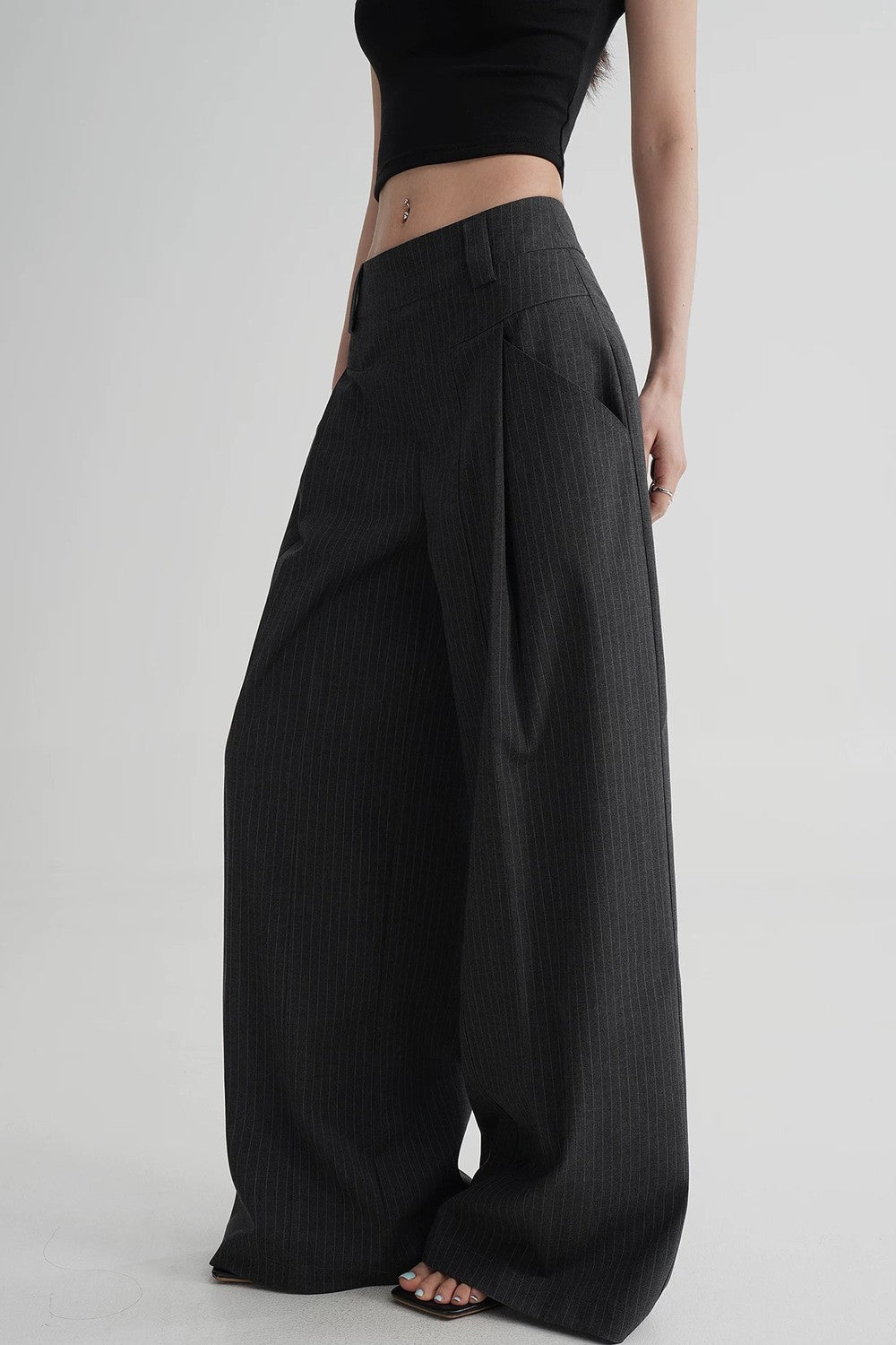 High-Waisted Striped Wide-Leg Pants