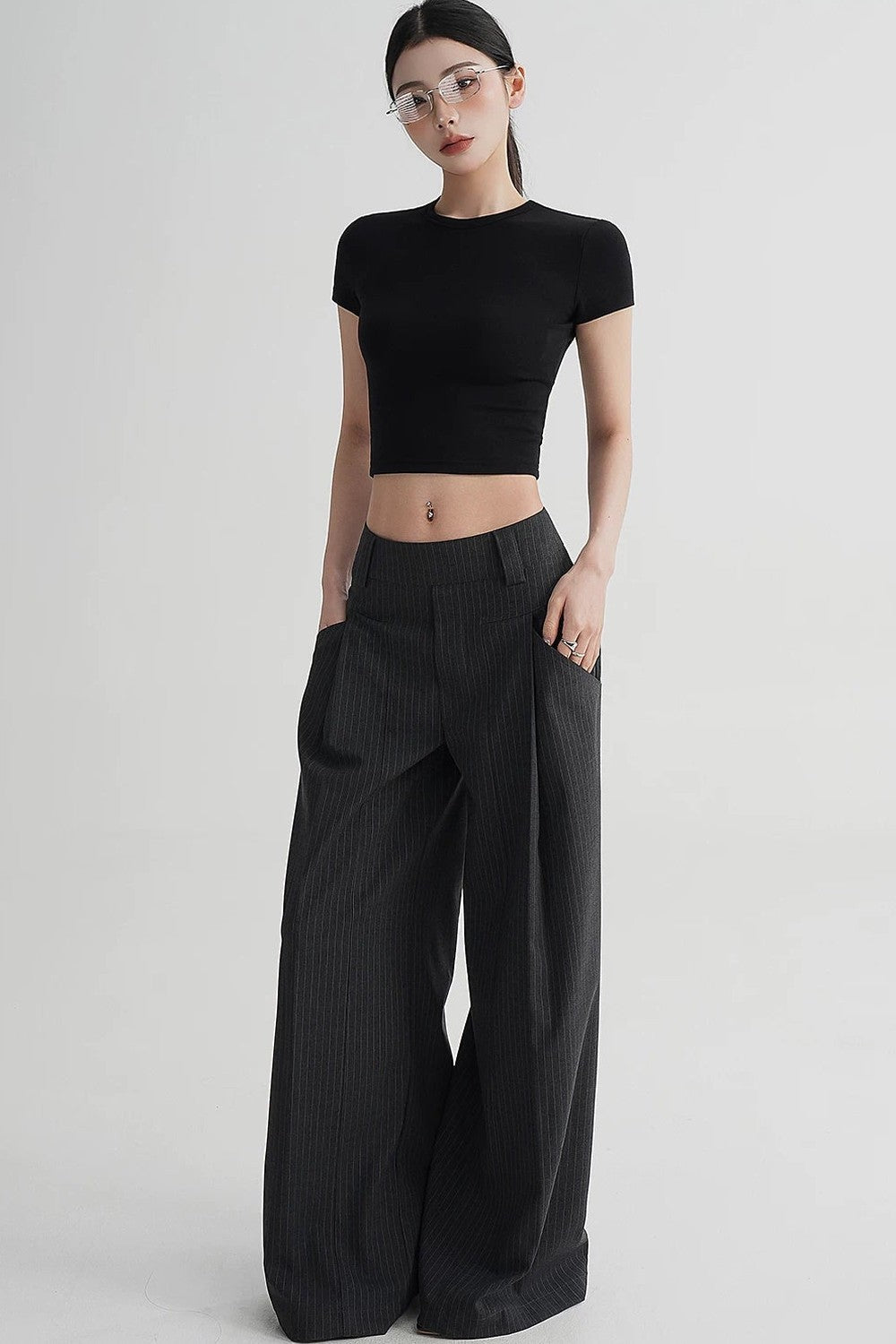 High-Waisted Striped Wide-Leg Pants