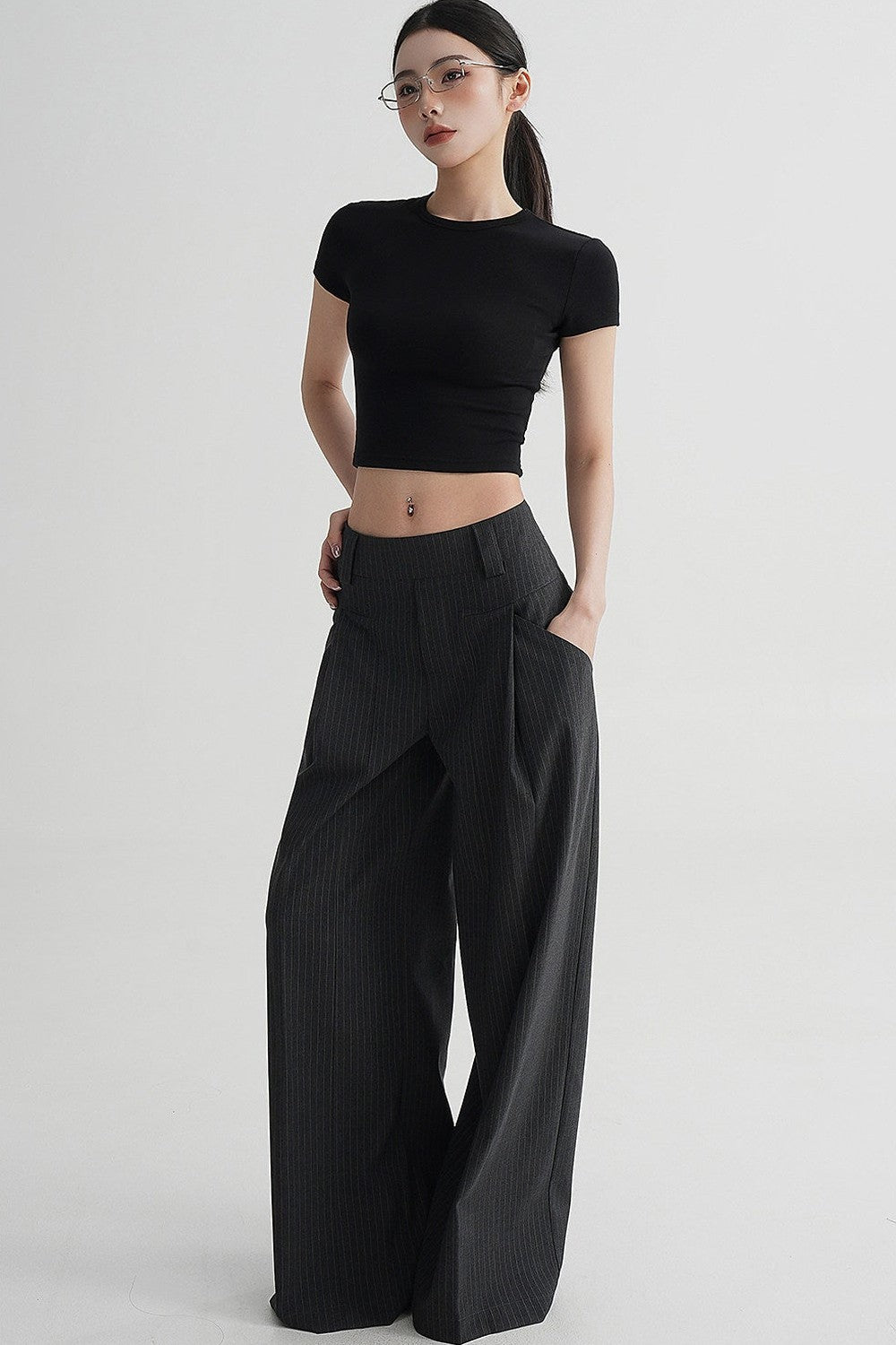 High-Waisted Striped Wide-Leg Pants