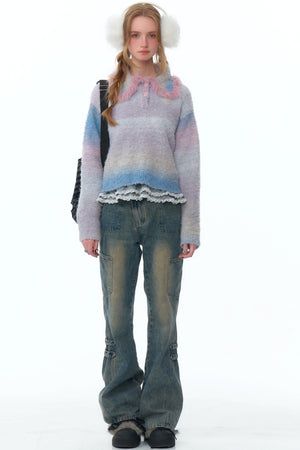 High-Waisted Washed Bootcut Pants