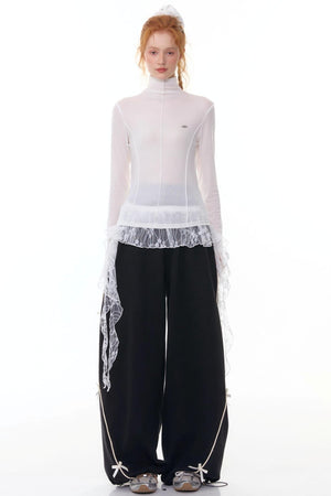 High-Waisted Wide-Leg Sports Sweatpants