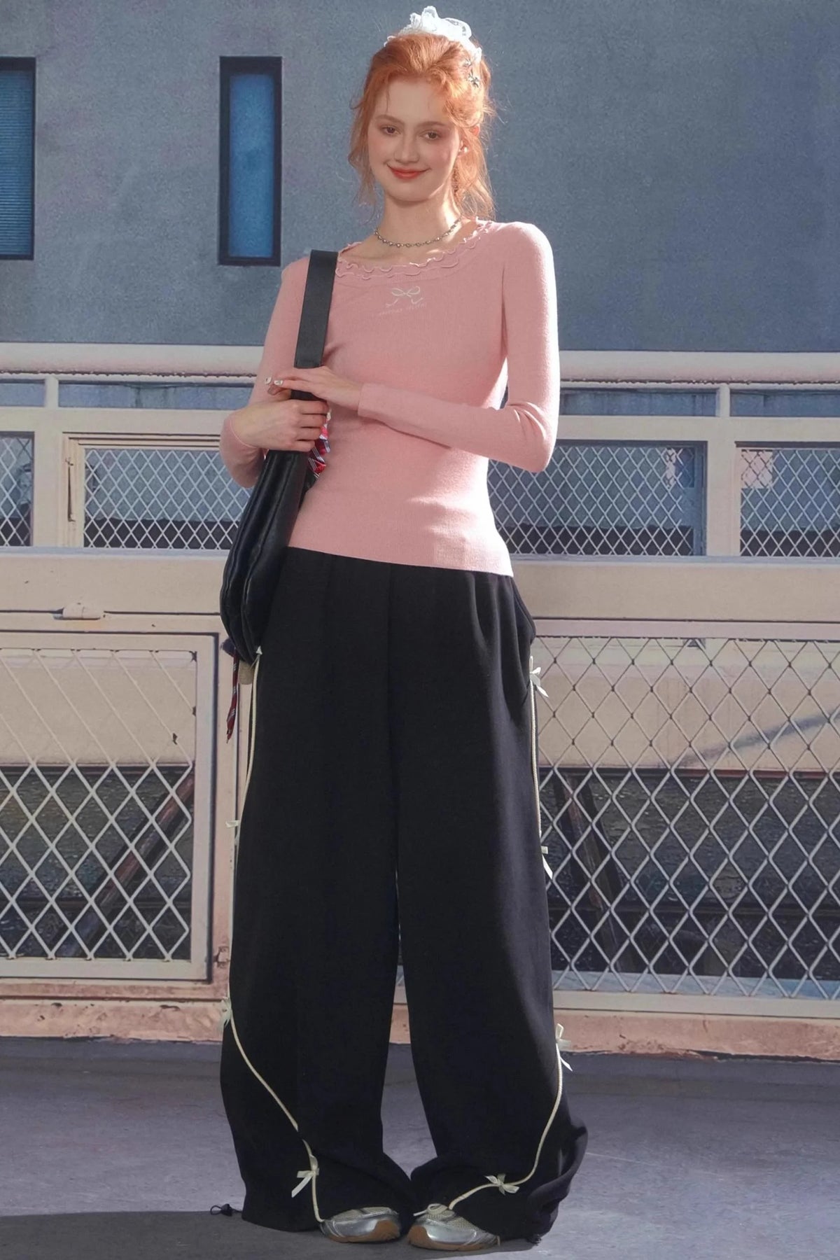 High-Waisted Wide-Leg Sports Sweatpants