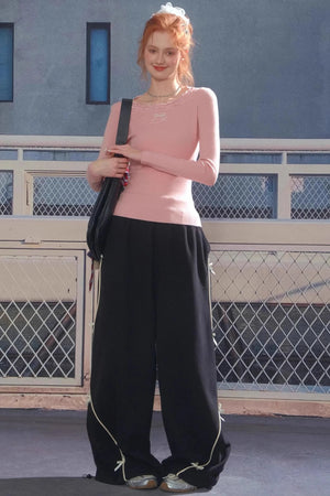 High-Waisted Wide-Leg Sports Sweatpants