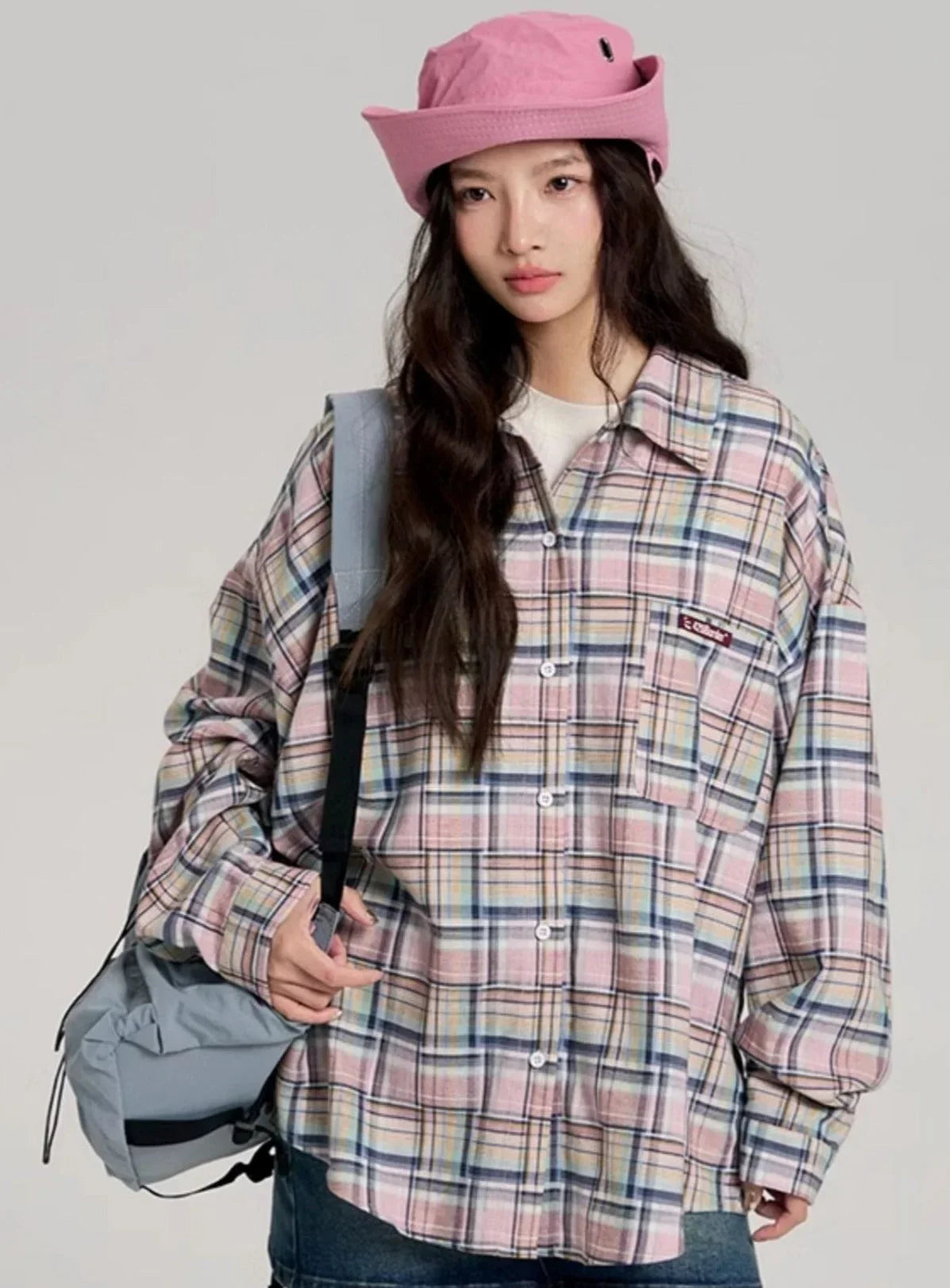 Hip-Hop Loose Plaid Long Shirt
