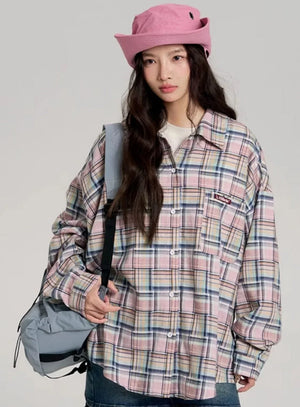 Hip-Hop Loose Plaid Long Shirt