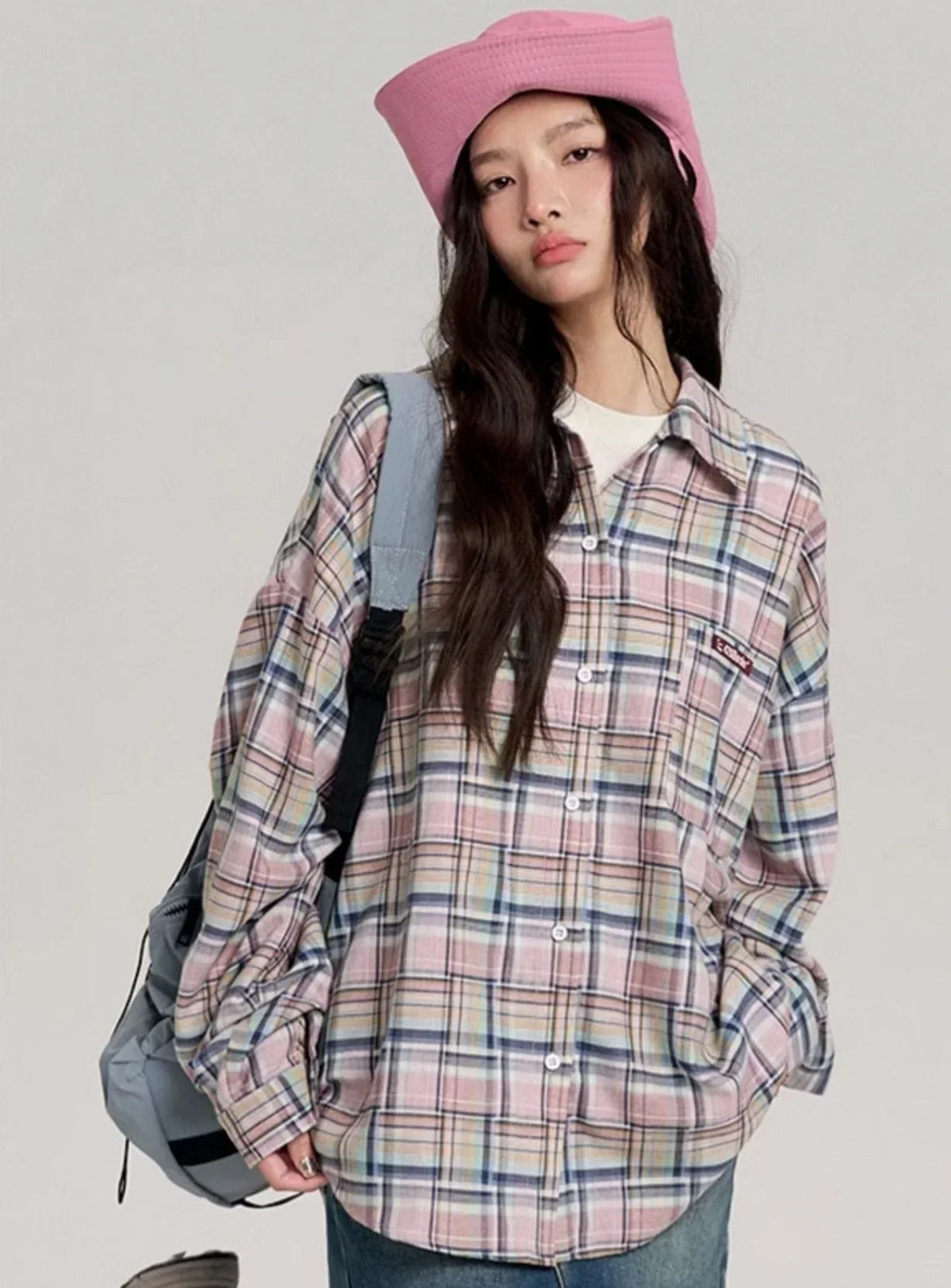 Hip-Hop Loose Plaid Long Shirt