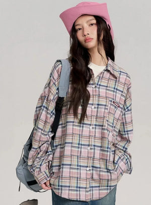 Hip-Hop Loose Plaid Long Shirt