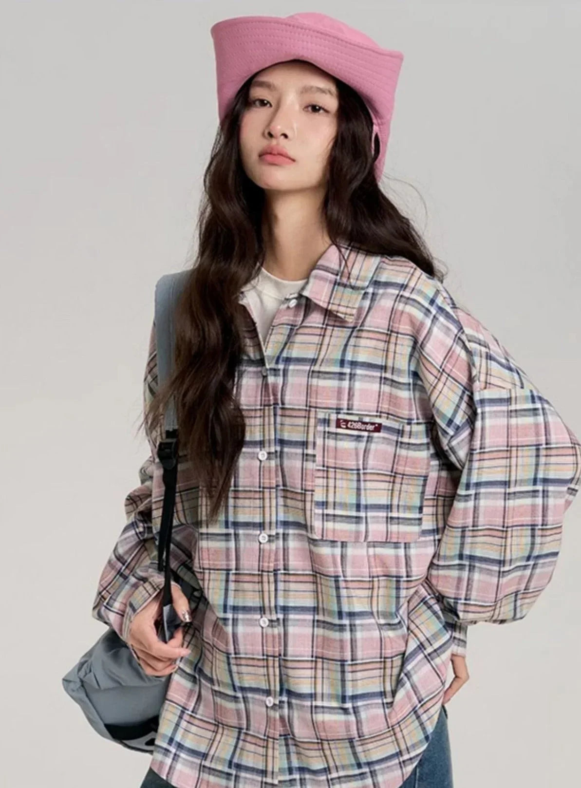 Hip-Hop Loose Plaid Long Shirt