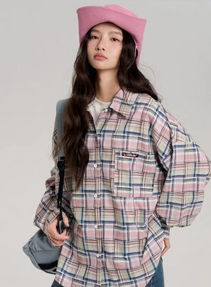 Hip-Hop Loose Plaid Long Shirt