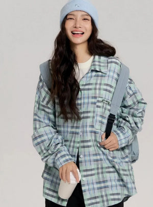 Hip-Hop Loose Plaid Long Shirt