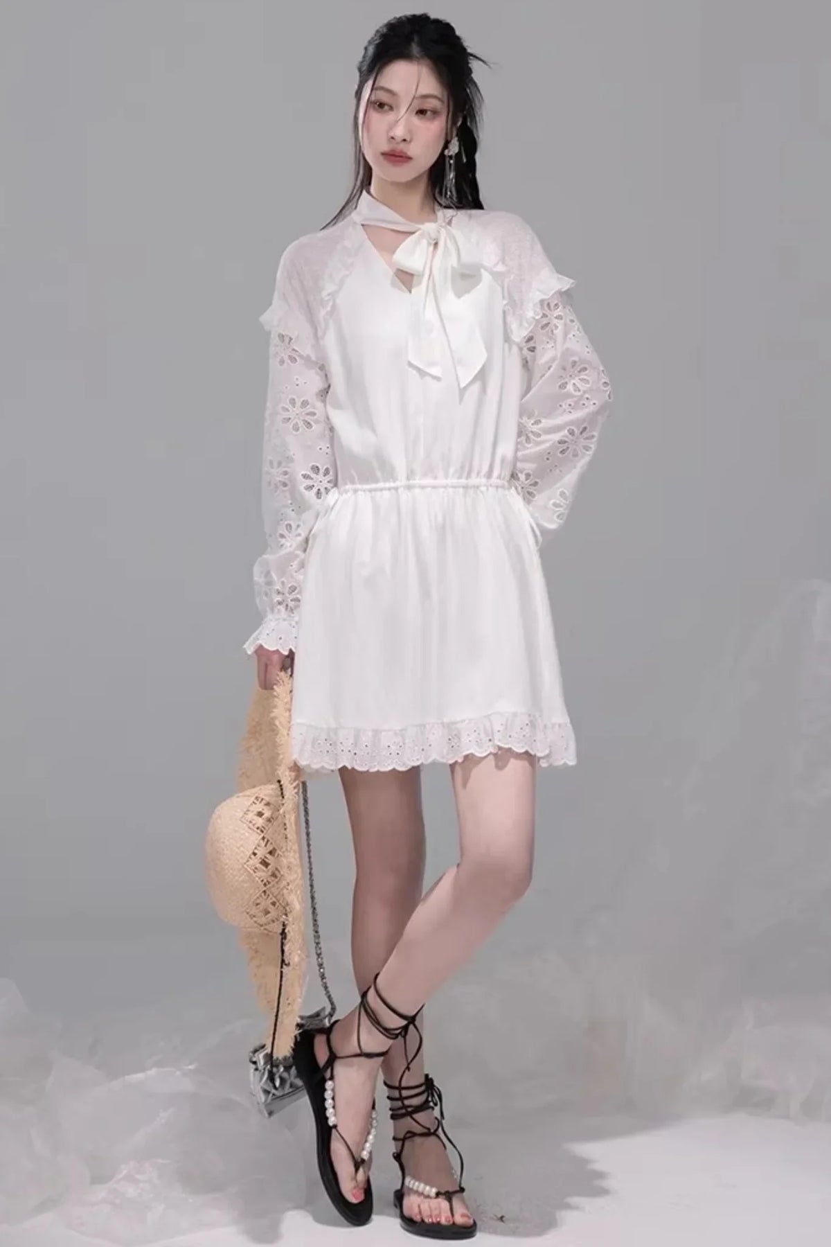 Holiday Lily-Of-The-Valley Embroidered Dress