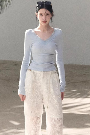 Hollow Crochet Lace Pants