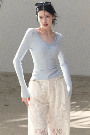 Hollow Crochet Lace Pants