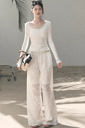 Hollow Crochet Lace Pants