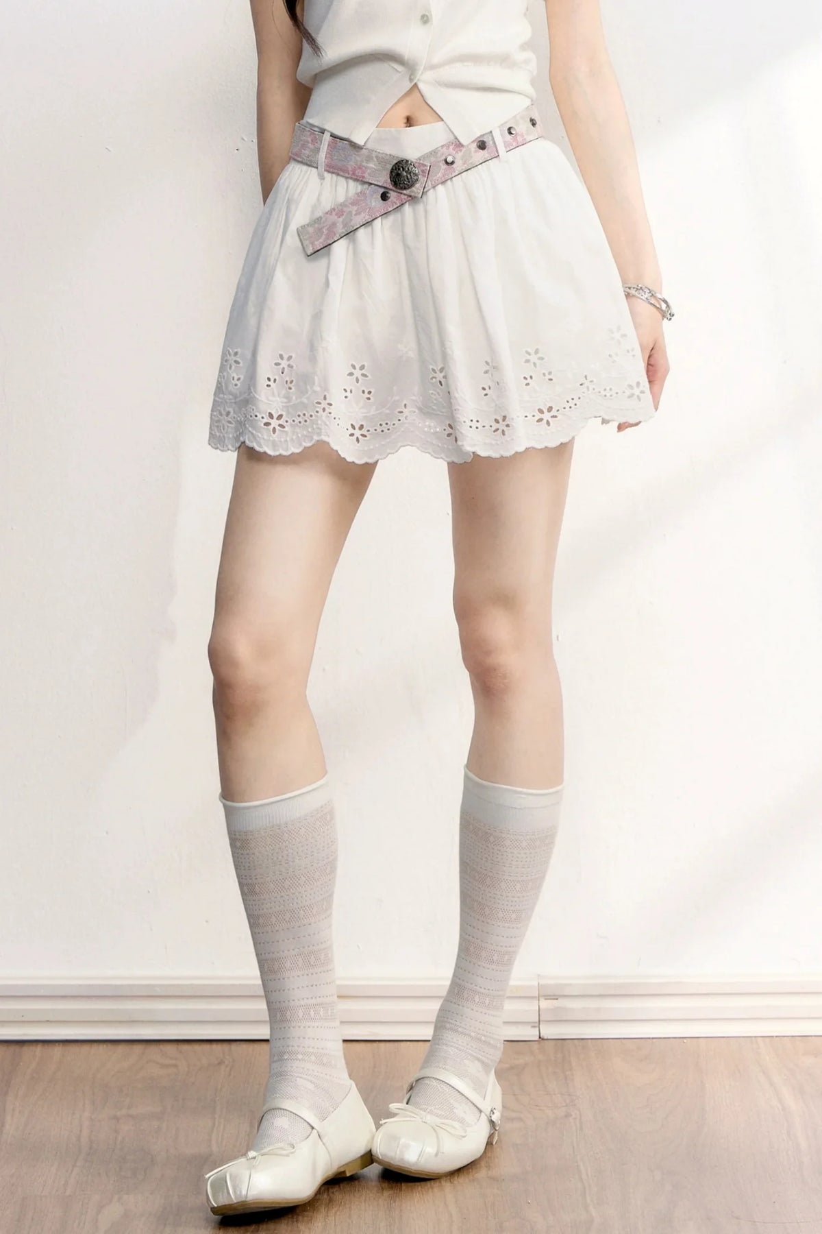 Hollow Embroidery A-Line Skirt