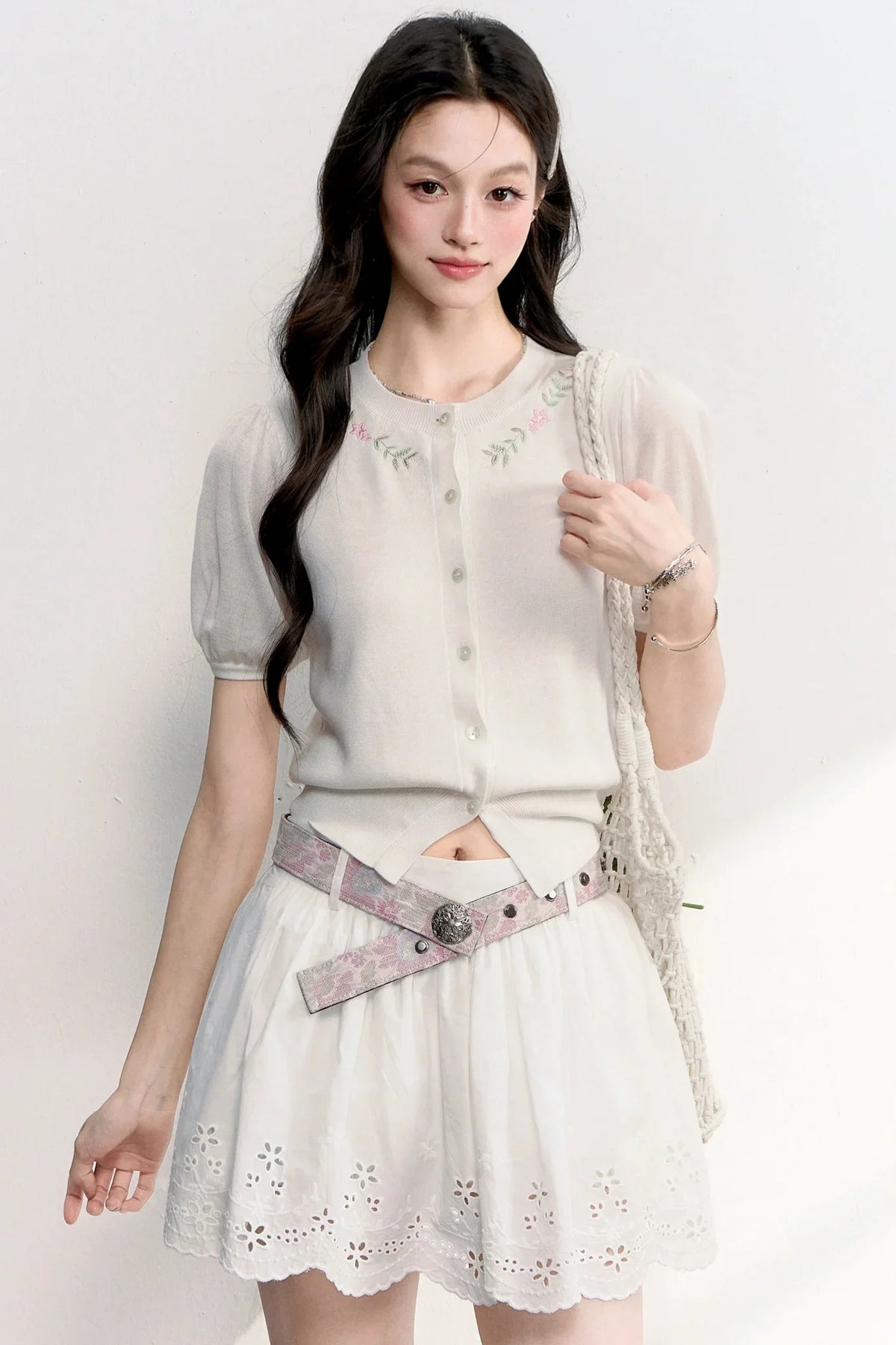 Hollow Embroidery A-Line Skirt