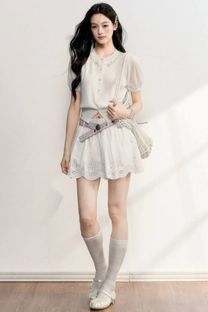 Hollow Embroidery A-Line Skirt