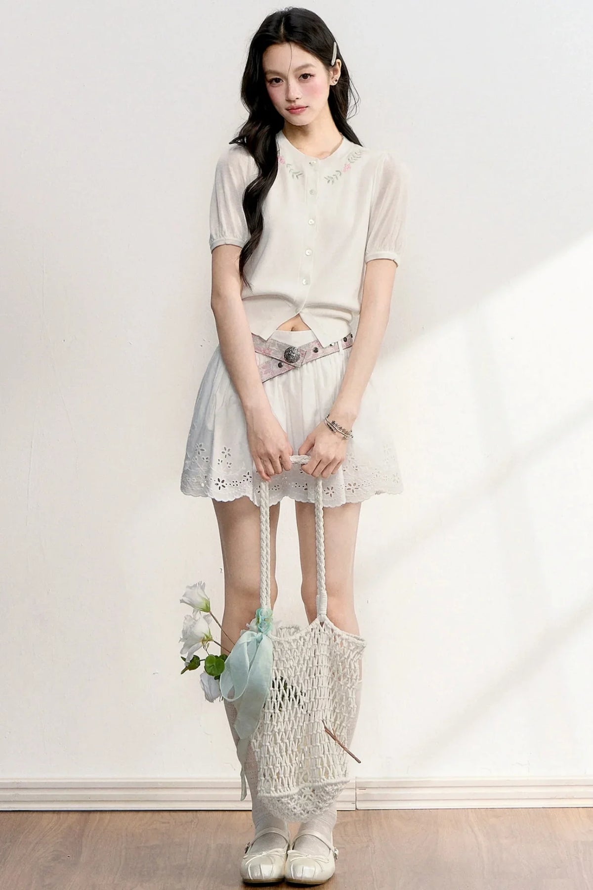 Hollow Embroidery A-Line Skirt