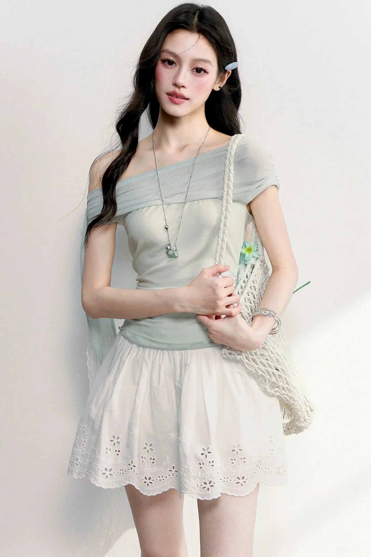 Hollow Embroidery A-Line Skirt