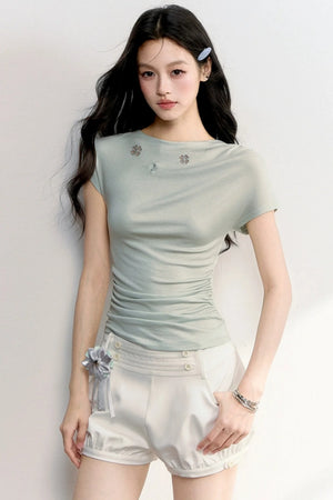 Hollow Embroidery Flutter Sleeve Top