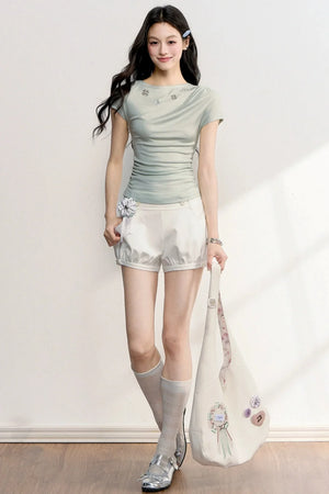 Hollow Embroidery Flutter Sleeve Top