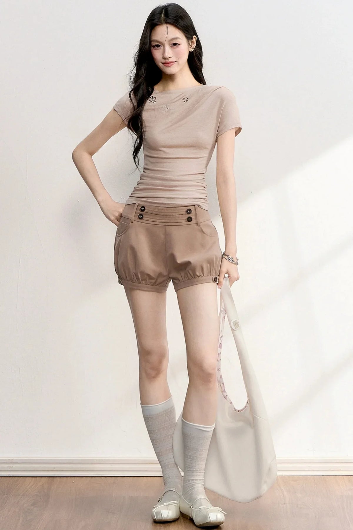 Hollow Embroidery Flutter Sleeve Top