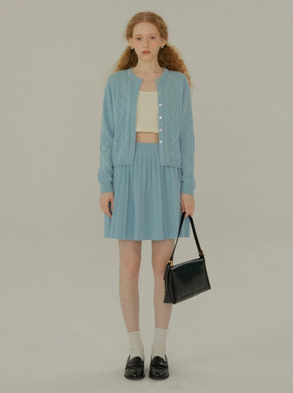 Hollow Knit Cardigan Set-Up