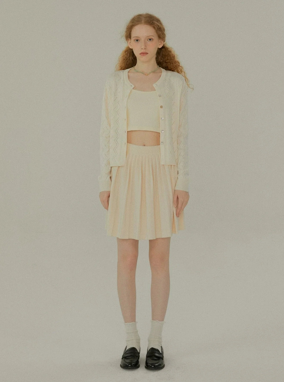 Hollow Knit Cardigan Set-Up