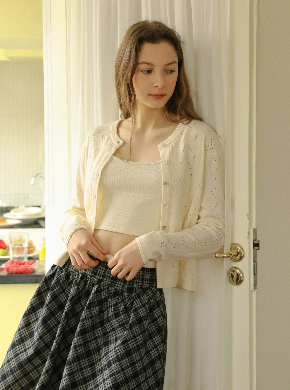 Hollow Knit Cardigan Set-Up