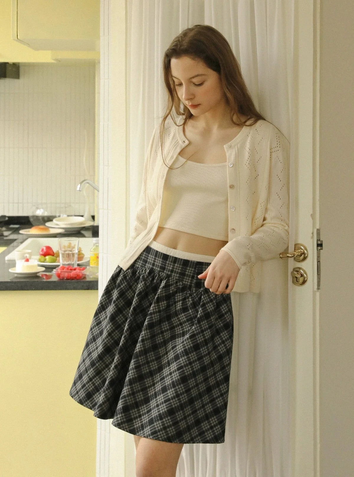 Hollow Knit Cardigan Set-Up