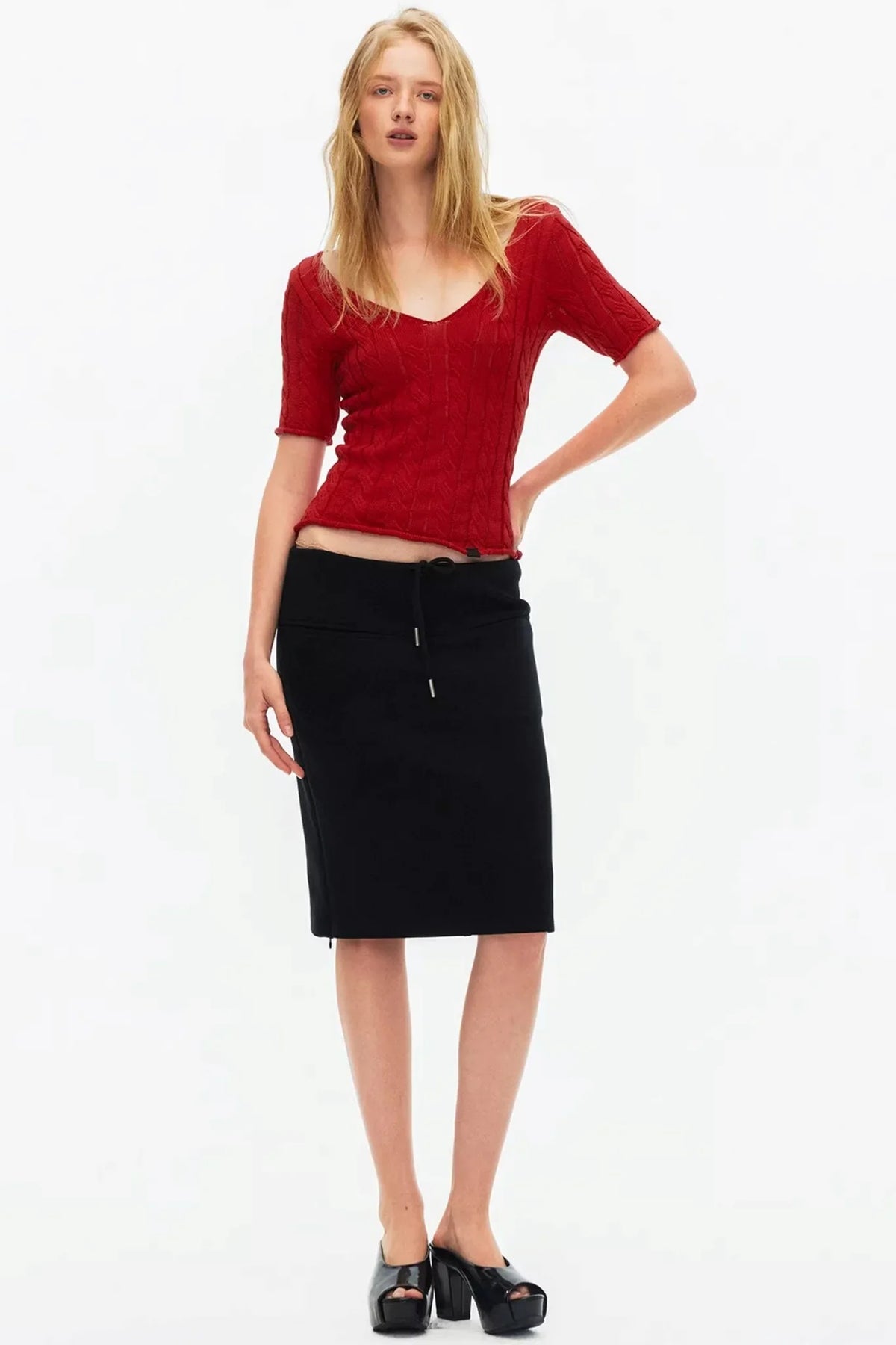 Hollow-Out Knit V-Neck Top