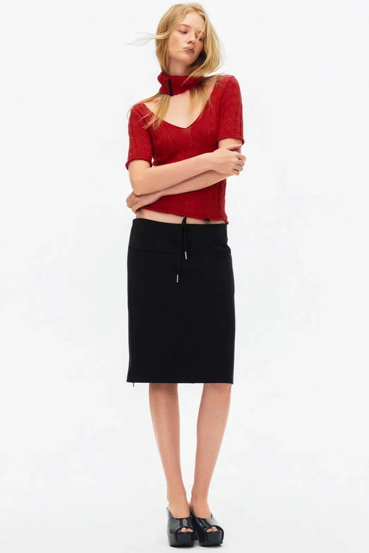 Hollow-Out Knit V-Neck Top