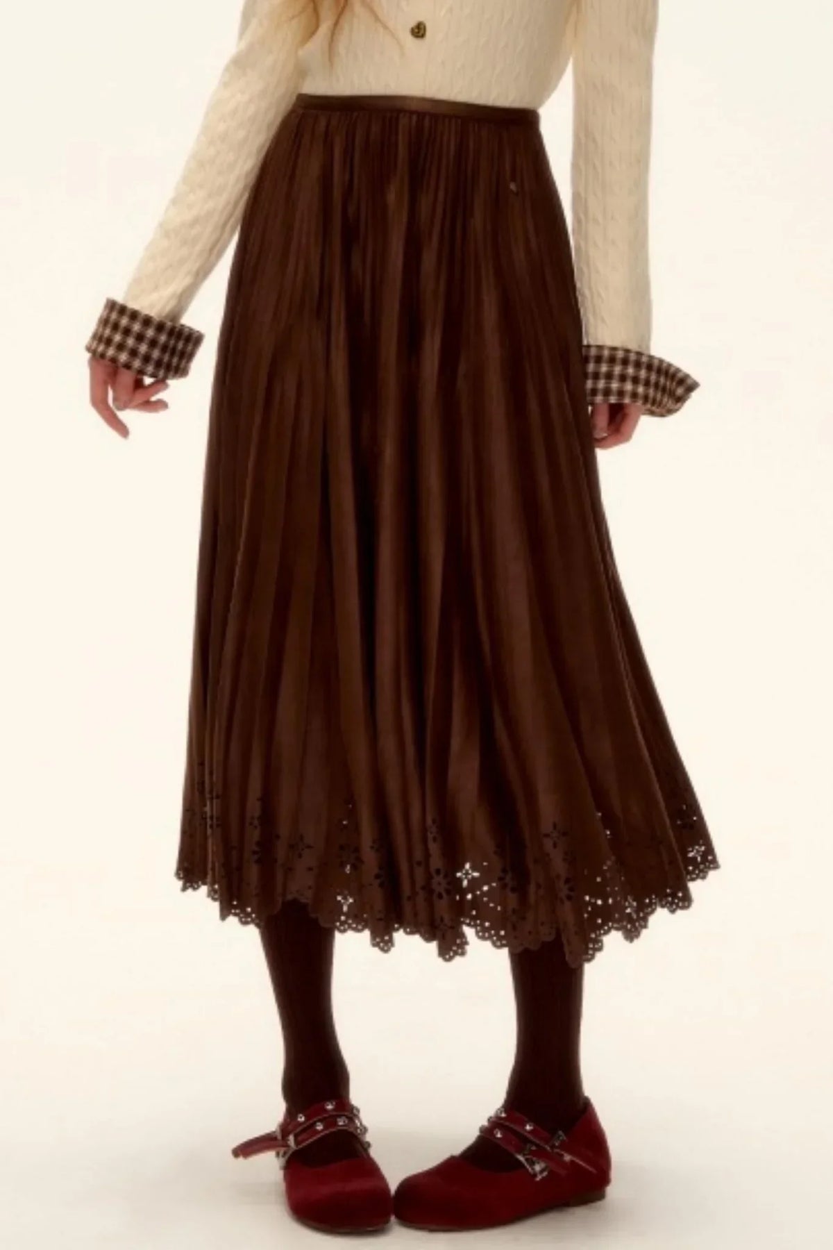 Hollow-Out Lace Suede Skirt