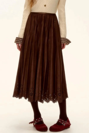 Hollow-Out Lace Suede Skirt