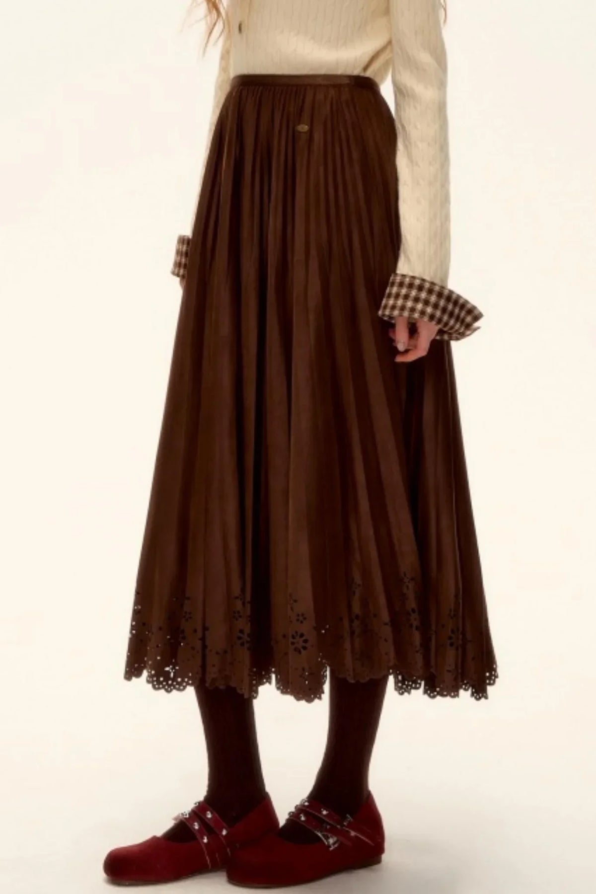 Hollow-Out Lace Suede Skirt