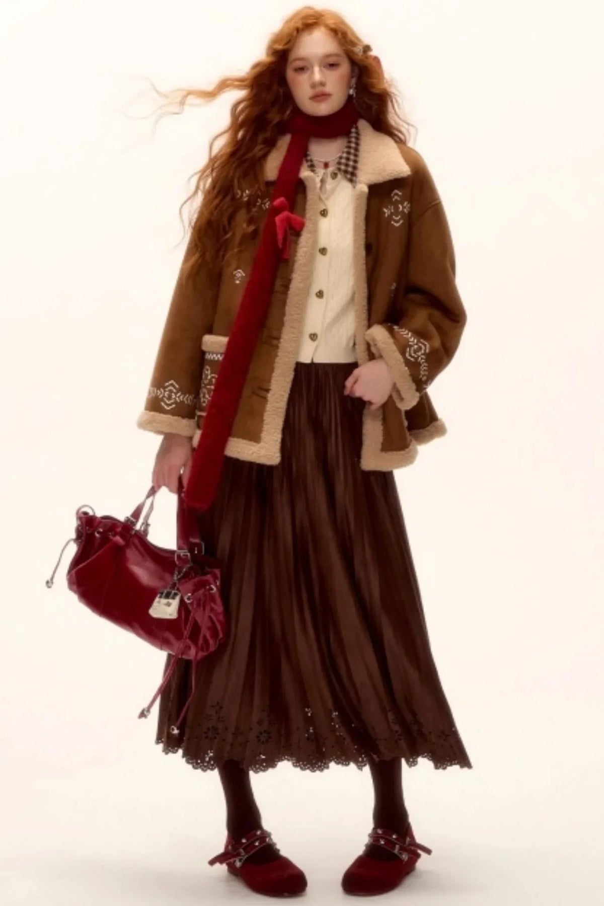 Hollow-Out Lace Suede Skirt