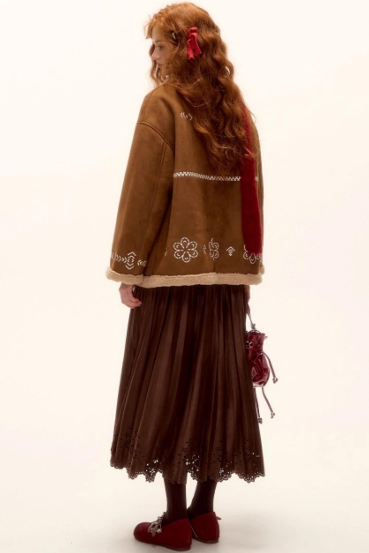 Hollow-Out Lace Suede Skirt