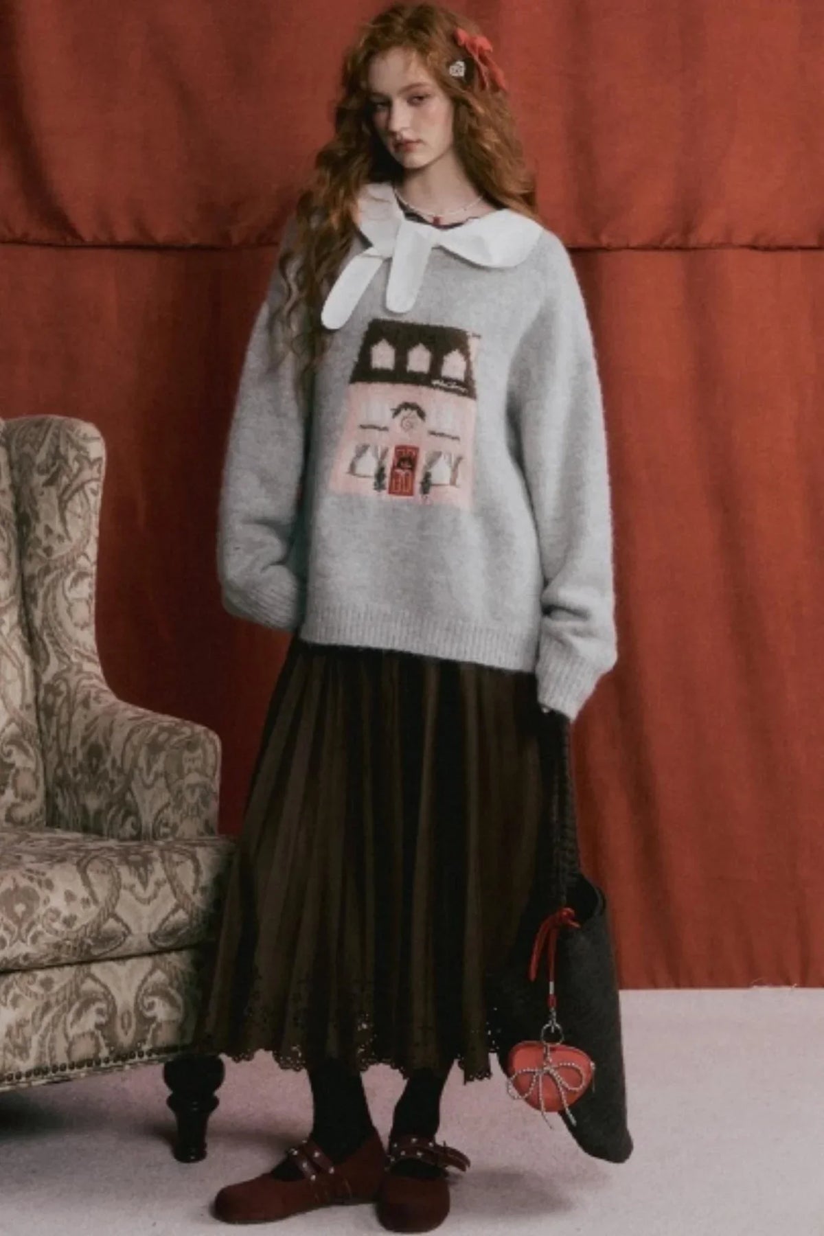 Hollow-Out Lace Suede Skirt