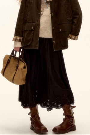 Hollow-Out Lace Suede Skirt