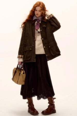 Hollow-Out Lace Suede Skirt