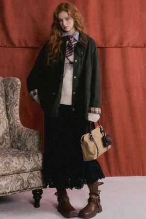 Hollow-Out Lace Suede Skirt