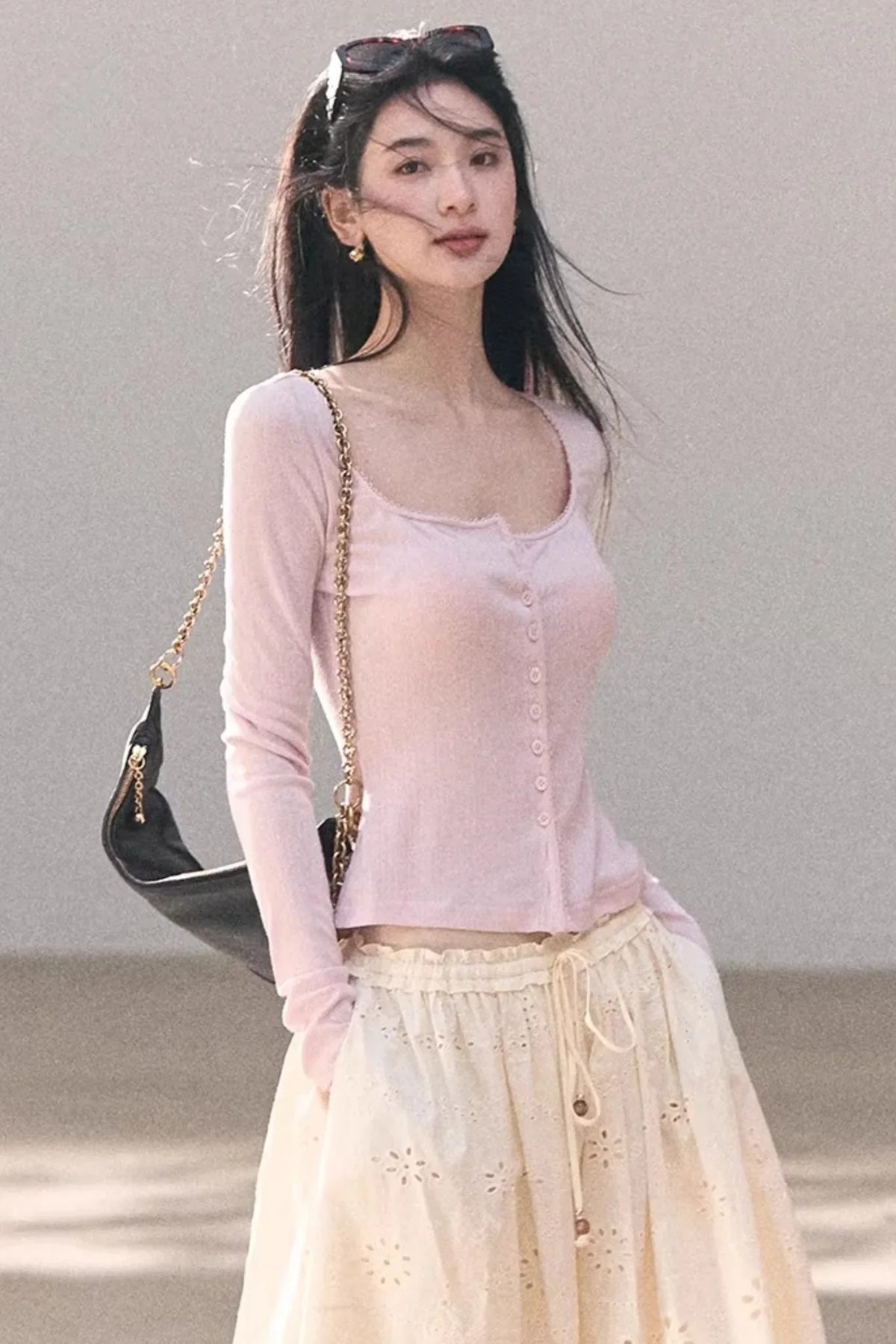 Hollow-Out Ribbed Knit Cardigan